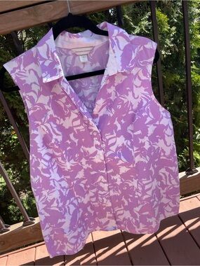 Christopher & Banks Lilac and White Sleeveless Button-Down Blouse